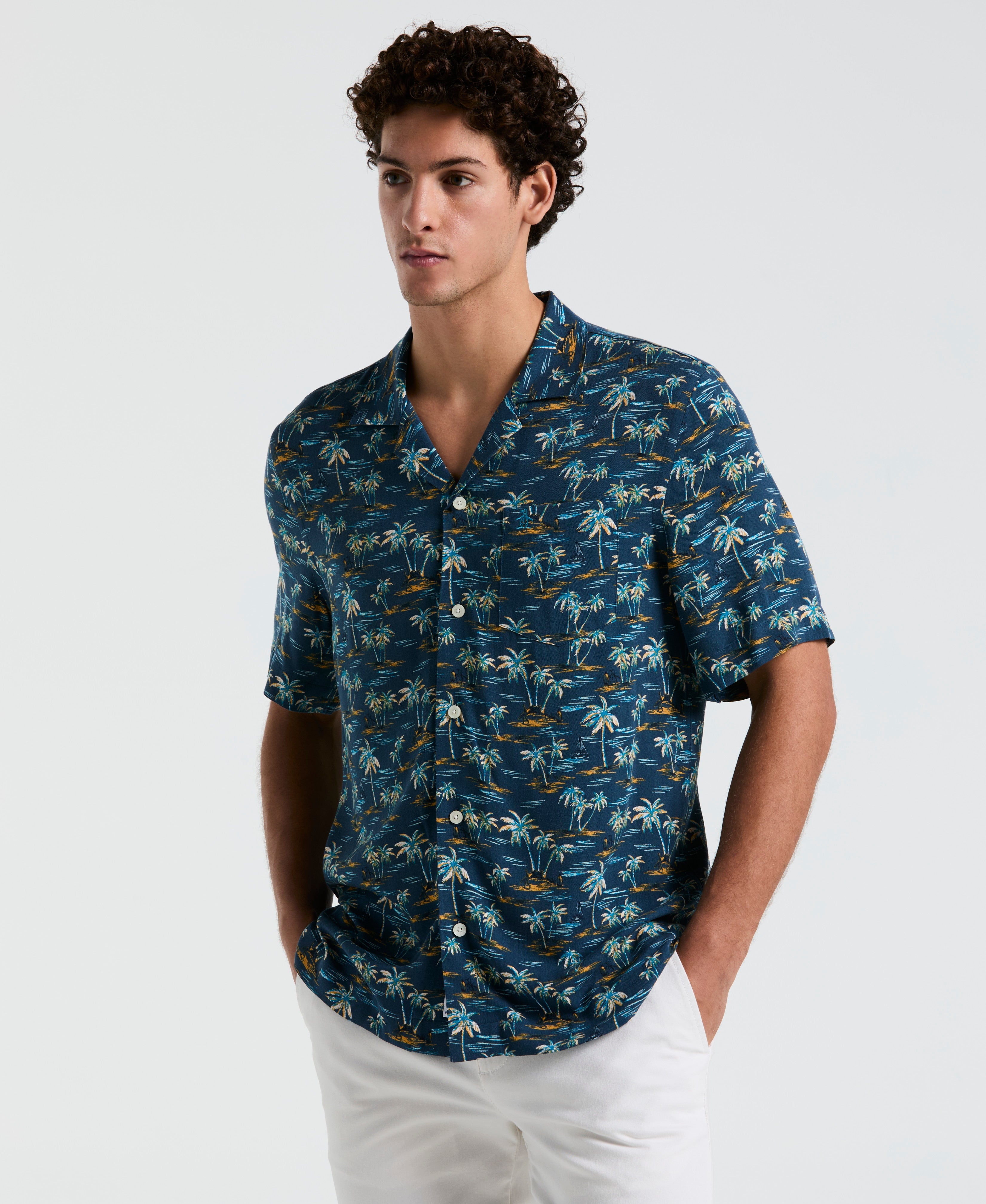 All-Over Beach Palms Print Shirt