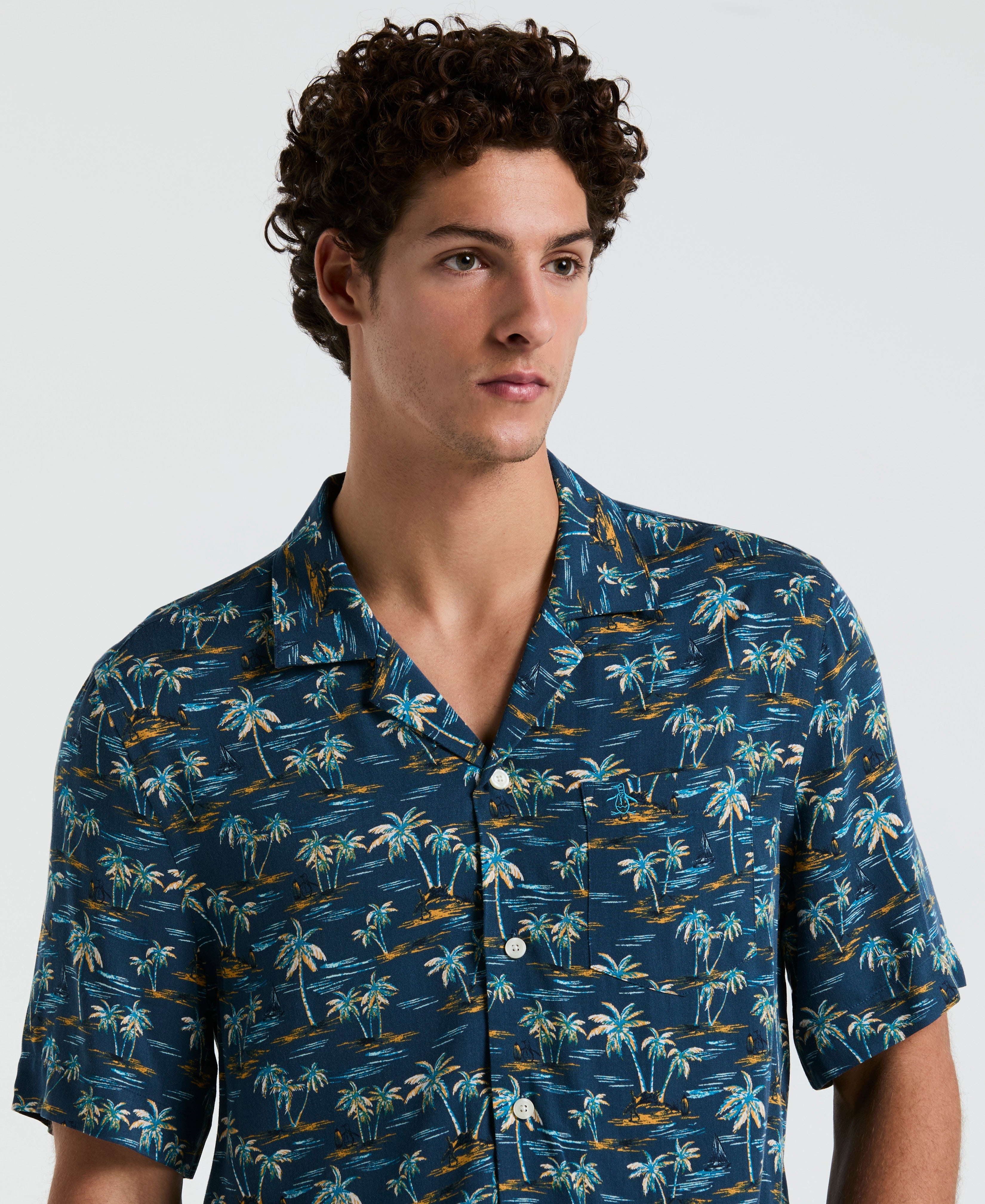 All-Over Beach Palms Print Shirt