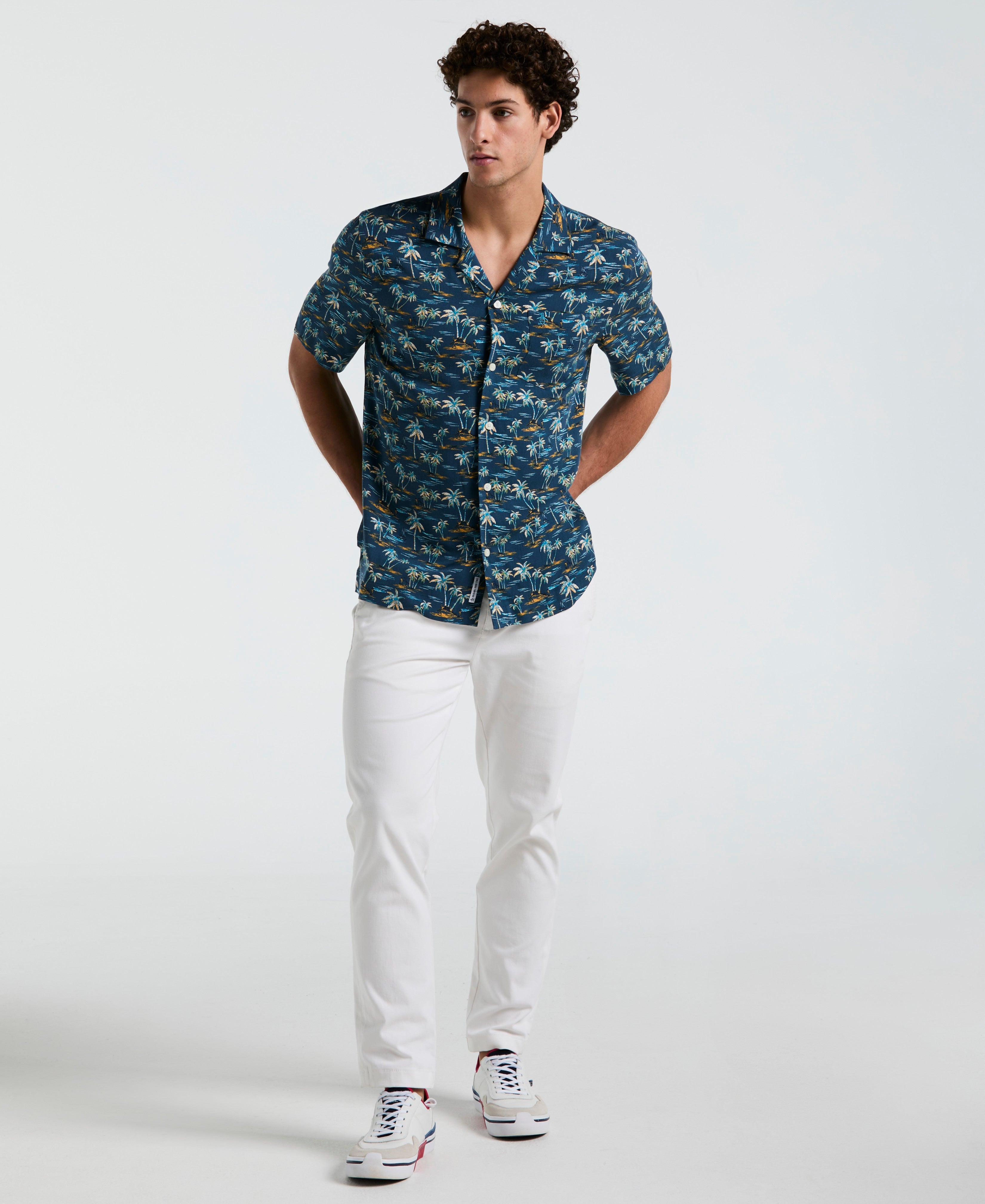 All-Over Beach Palms Print Shirt