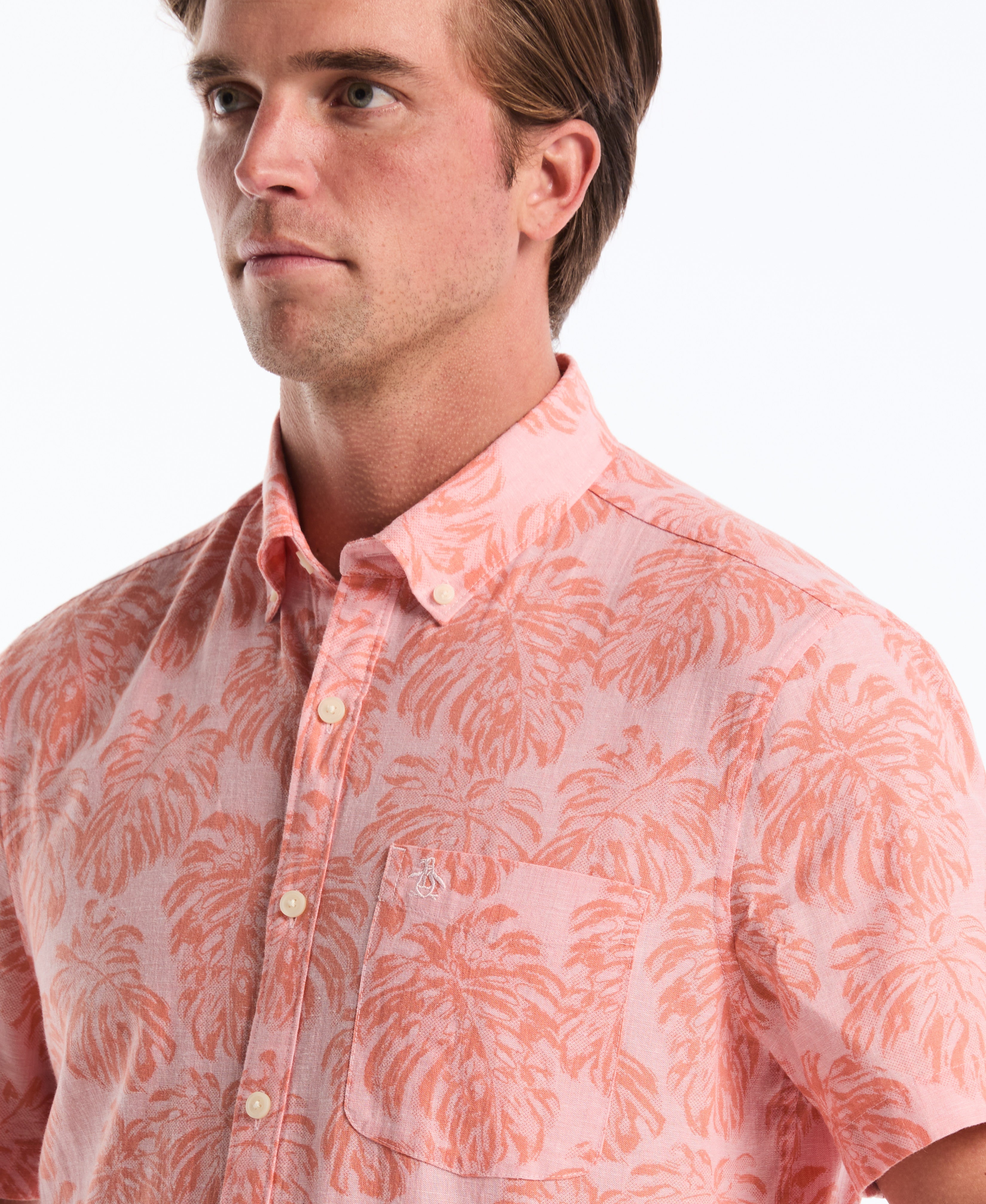 All-Over Monstera Linen Shirt