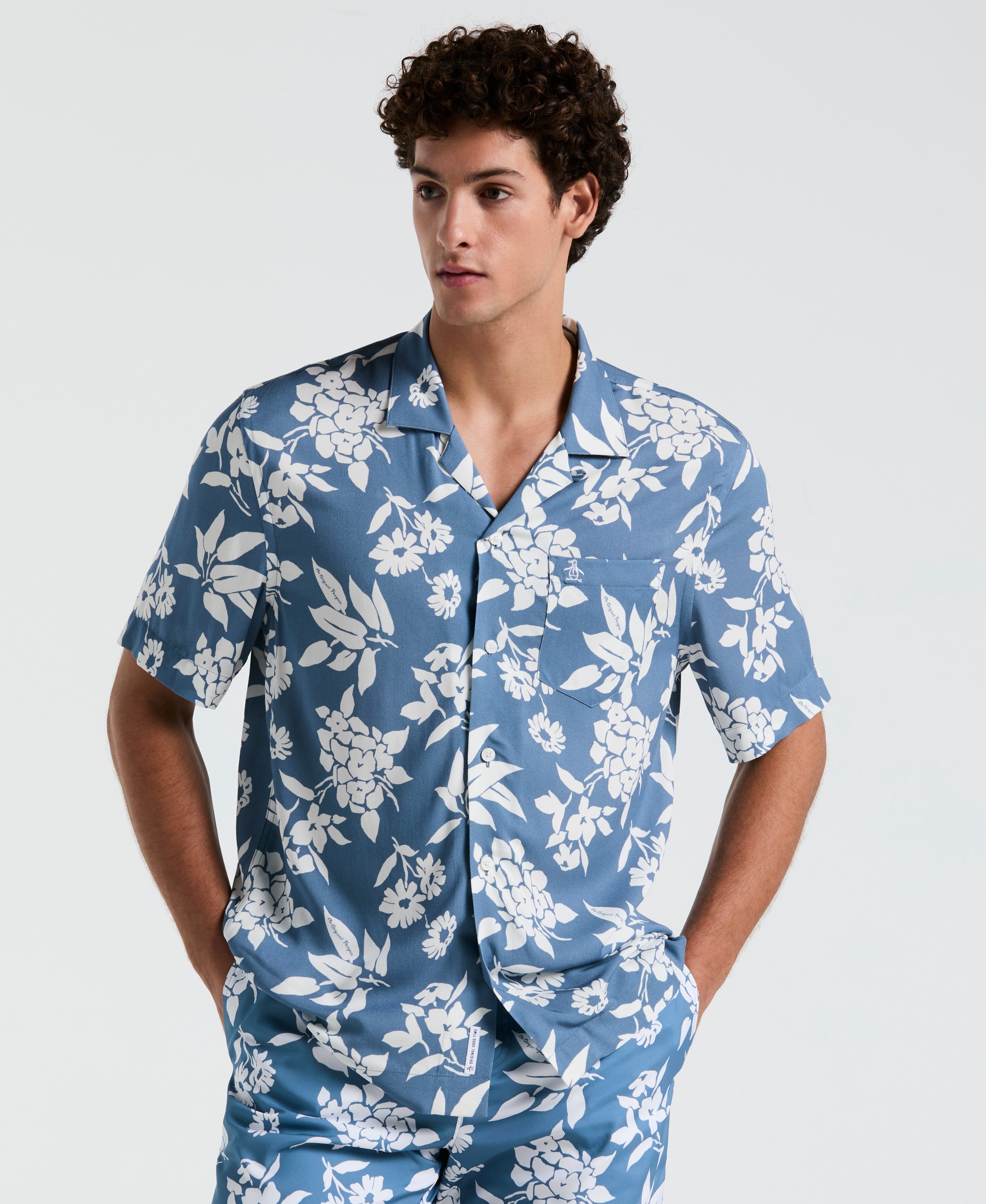 All-Over Palm Leaf Print Shirt