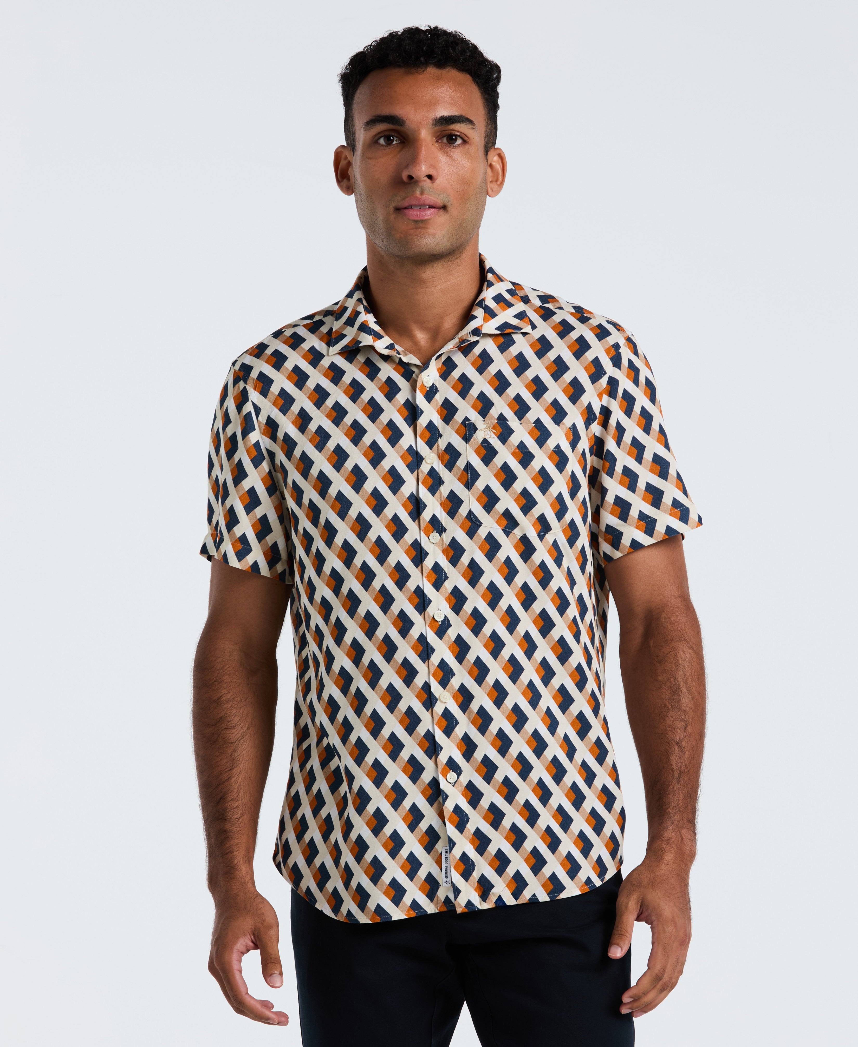 All-Over Print Geo Button-Down Shirt